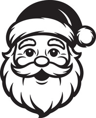 Santa Claus face illustration, black and white Christmas vector design