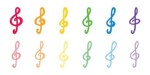 Fototapeta premium Set of treble clef doodle. Hand drawn musical symbol. Single element for print, web, design, decor, logo