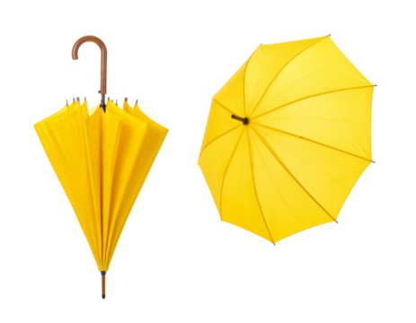 Two yellow umbrella design variations bundle isolated on transparent background