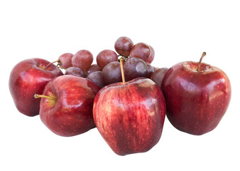 red apples and grapes isolated on white