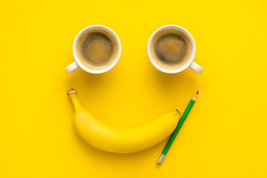 Playful Smiley Face Made from Everyday Objects on Colorful Background for World Smile Day