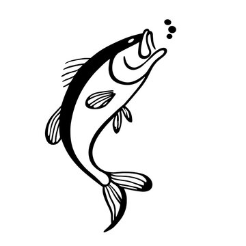 black and white fish jumping clip art preview