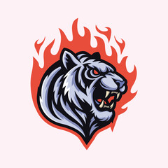 Burning Tiger Head Mascot Vector
