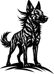 Striking Black and White Dutch Shepherd Dog Silhouette