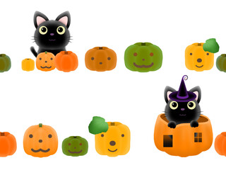 クロネコとカボチャのシームレスパターン　H-1