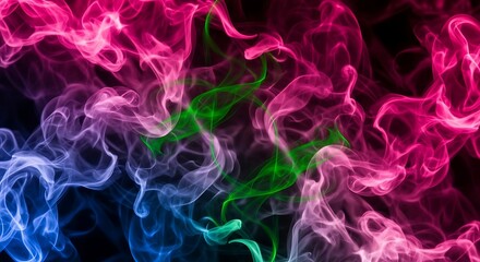 Vibrant Colorful Smoke Swirls on Black Background.