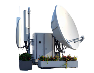  Ultra-detailed 8K close-up side view of a clean white 5G antenna tower on a rooftop 935286