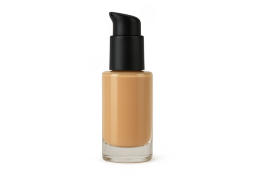 Bottle of liquid foundation makeup with pump dispenser