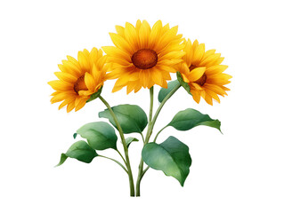 Obraz premium A vibrant bouquet of sunflowers with large yellow petals and green leaves, showcasing their natural beauty.