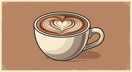 Latte Art Heart in Coffee Cup Illustration.