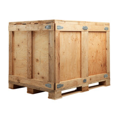 Wooden crate on pallet, light tan wood