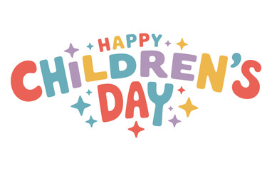 Happy childrens day celebration with colorful text and sparkles
