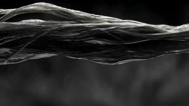 Abstract close-up of twisted silver threads against a dark, blurred background.