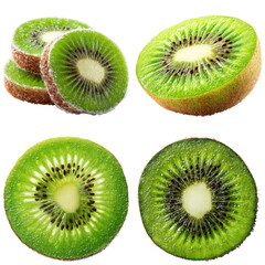 Fototapeta premium Fresh and Juicy Kiwi Fruit Halves and Slices Arranged Beautifully on transparent background
