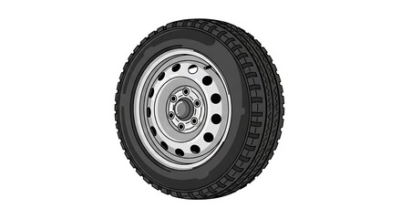 Obraz premium Isolated Car Wheel Illustration with Steel Rim and Black Tire.