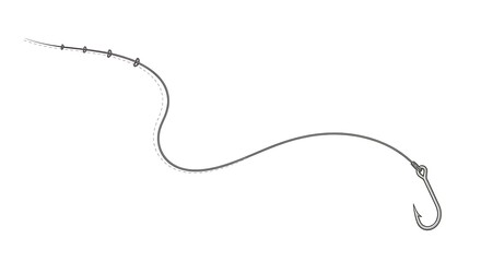 Minimalist Illustration of a Fishing Line with Hook and Guides on White Background.