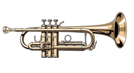 Naklejka premium Polished Brass Trumpet A Dynamic Vector Illustration with Strong Lines and Shading.
