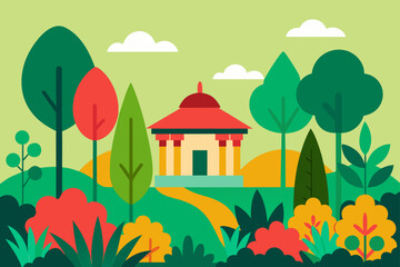 spring landscape with houses