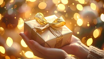 Beautifully Decorated Christmas Gift Box with Glitter and Ribbon