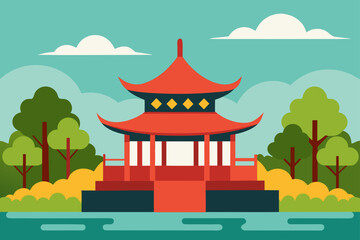 vector illustration of japanese temple