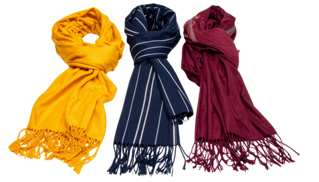 Stylish Scarf Bundle in Seasonal Colors, isolated on transparent background
