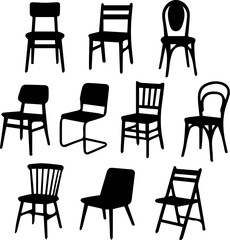 Chair Silhouette Collection Furniture Icons Set