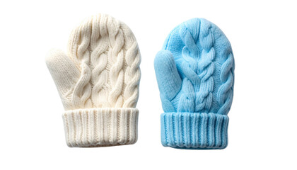 Cable Knit Mittens and Soft Fleece Mittens, isolated on transparent background