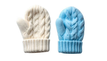 Cable Knit Mittens and Soft Fleece Mittens, isolated on transparent background