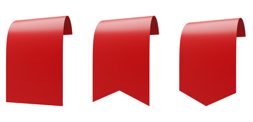 Red ribbons banner. Sale and new label collection set. Set of ribbon. Shopping tags. Sale icons. 3d render
