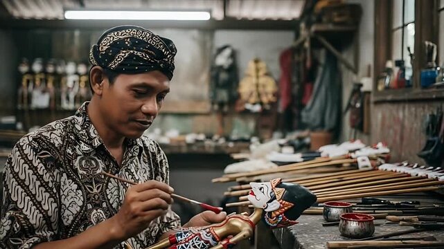 Wayang Kulit Artisan Crafting Shadow Puppets