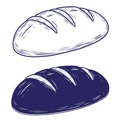 Hand drawn illustration of two different colored fresh loaves of artisanal bread