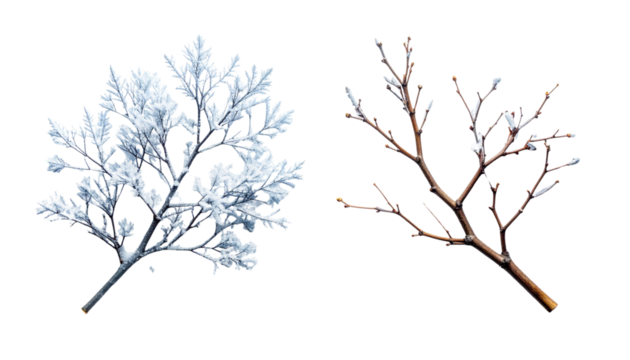  Icy Winter Branch and Rustic Bare Winter Branch, isolated on transparent background - Powered by Adobe
