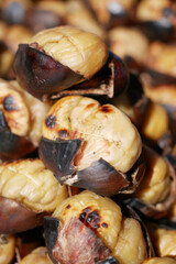 Roasted chestnuts in autumn market setting