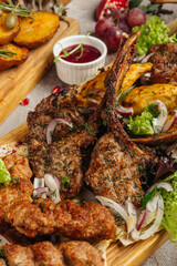 Caucasian barbecue table with grilled vegetables and spices