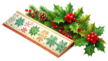 Snowflake Pattern Holiday Banner and Green Garland Banner, isolated on transparent background