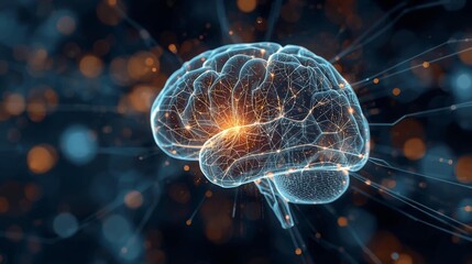 Human Brain with Neural Connections and Glowing Center