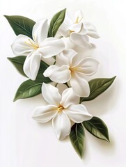 Fototapeta premium Sticker, a unique expressive fresh jasmine flower, romantic, magic, barocco style, unique and rare, tender and vibrant, white background