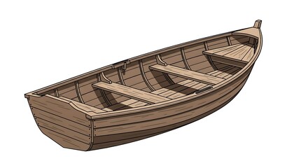 Obraz premium Detailed Wooden Rowboat Illustration with Clean Lines and Perspective View.