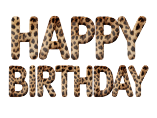 Leopard Print Happy Birthday Text on White Background