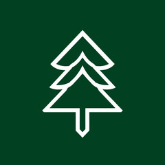 Simple white outline of a stylized evergreen tree against a dark green background.