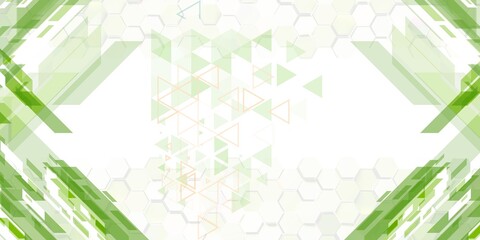 A dynamic, modern, and abstract design, built with geometric elements, blending shades of green and white, creating a striking visual composition.