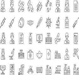 Medical and Healthcare Line Icons – 45 Editable Vector Symbols