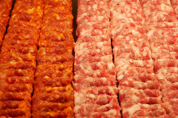 Freshly prepared meat products at local market stall
