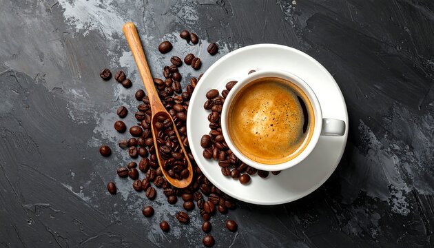 Coffee with beans, overhead