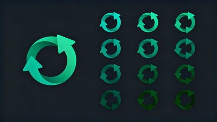 Green circular arrows on dark background
