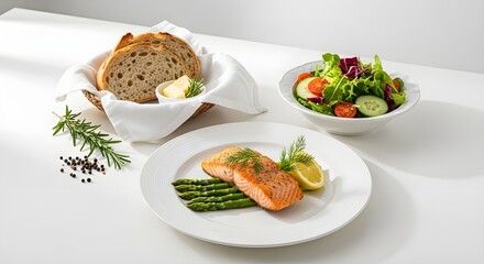 Delicious Food Arrangement on White Background Table