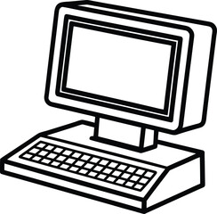desktop monitor with keyboard line art on transparent background