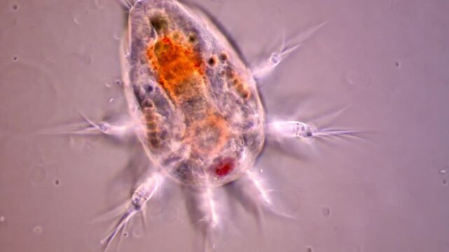 Copepods larvae under microscopy view 