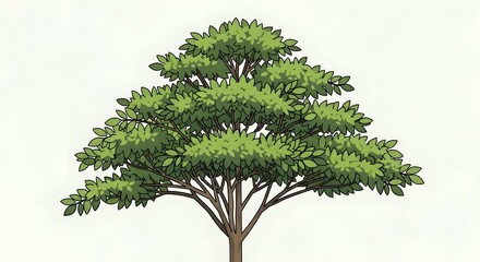 Illustration of a Tree with Dense Green Foliage and Branching Structure