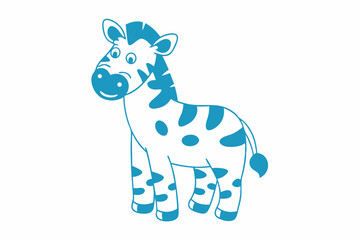 A charming cartoon zebra stands with stripes and spots outlined in vibrant blue
